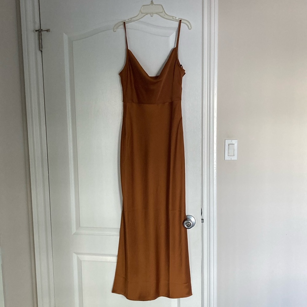BHLDN cali satin midi dress in bronze